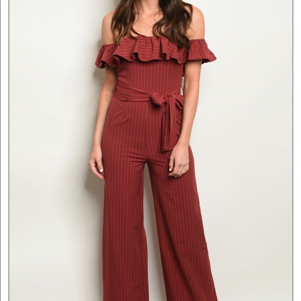 Brick Red Striped Sassy Jumpsuit
